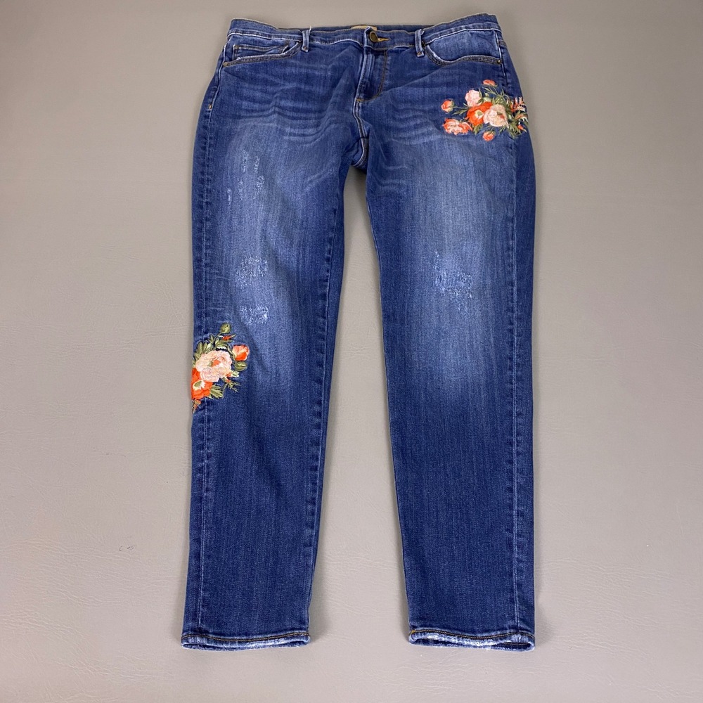 Driftwood Floral Jeans Women's Size 31 Classic Fit Embroidered Distressed Blue
